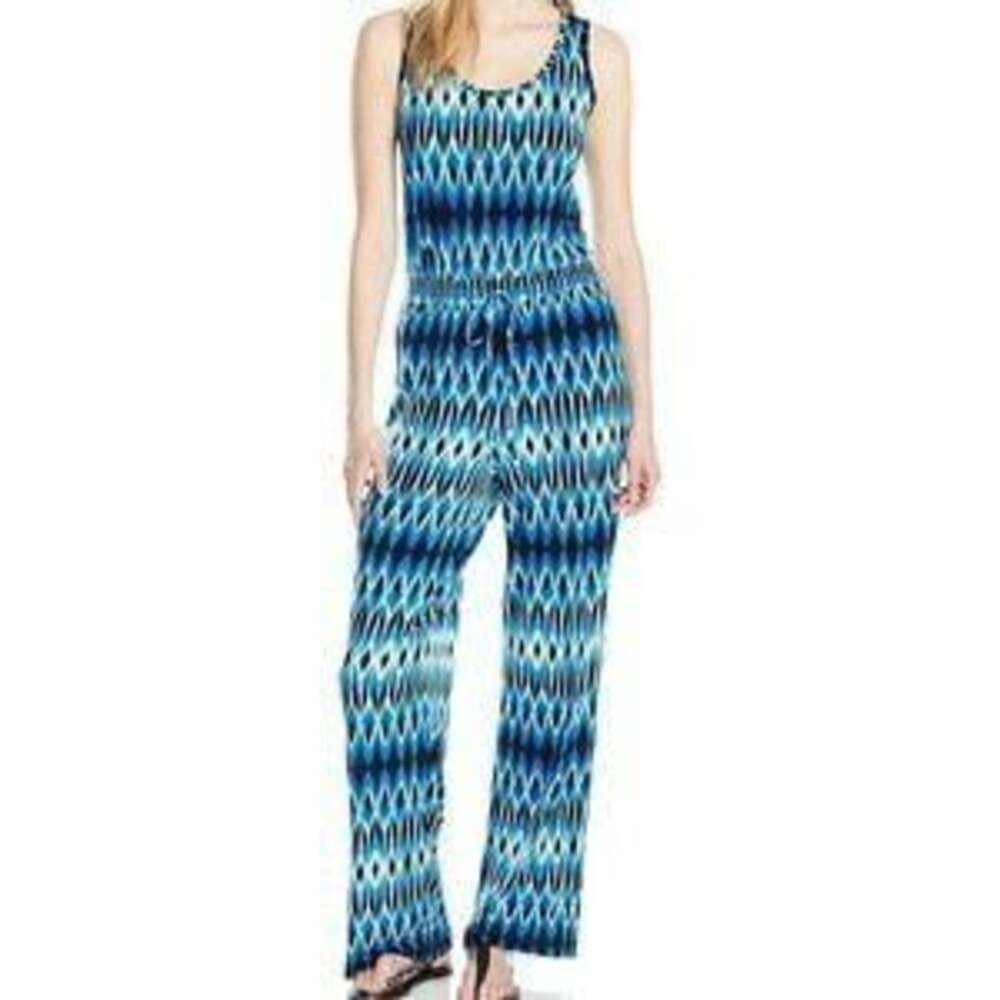 Calvin Klein Blue Geometric Print Sleeveless Drawstring Jumpsuit M